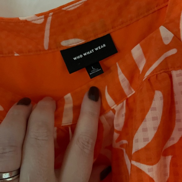 Who What Wear Orange Printed Tiered Dress with Balloon Sleeve SZ. L - Picture 6 of 6